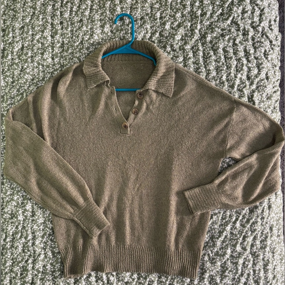 Women's V-Neck Olive Sweater